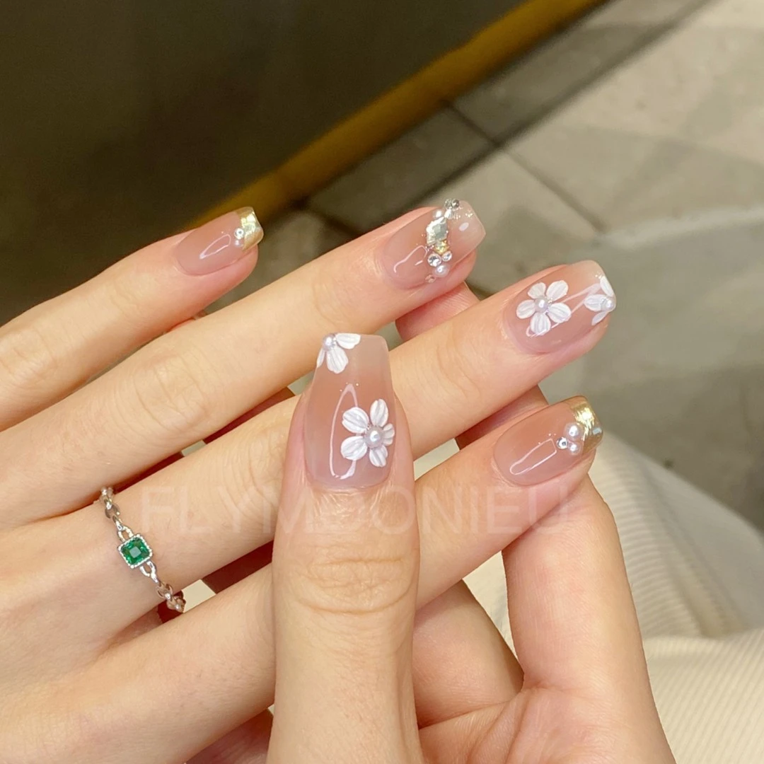 茶花树下 纯手工定制美甲贴片可拆卸 夏日气质穿戴甲10片