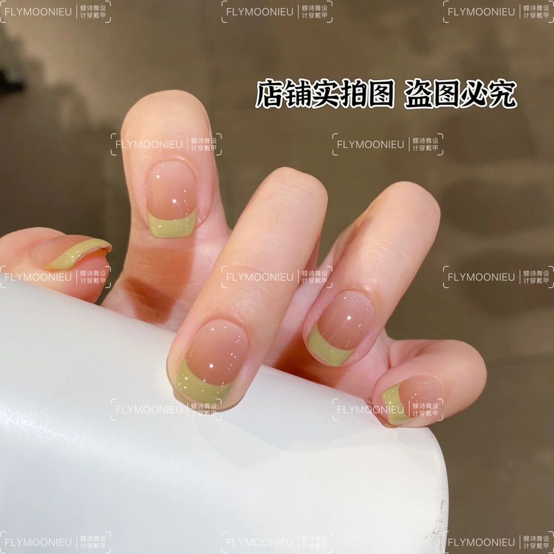 橄榄冰茶 蝶诗舞  纯手工定制美甲贴片 早秋高级定制穿戴甲10片