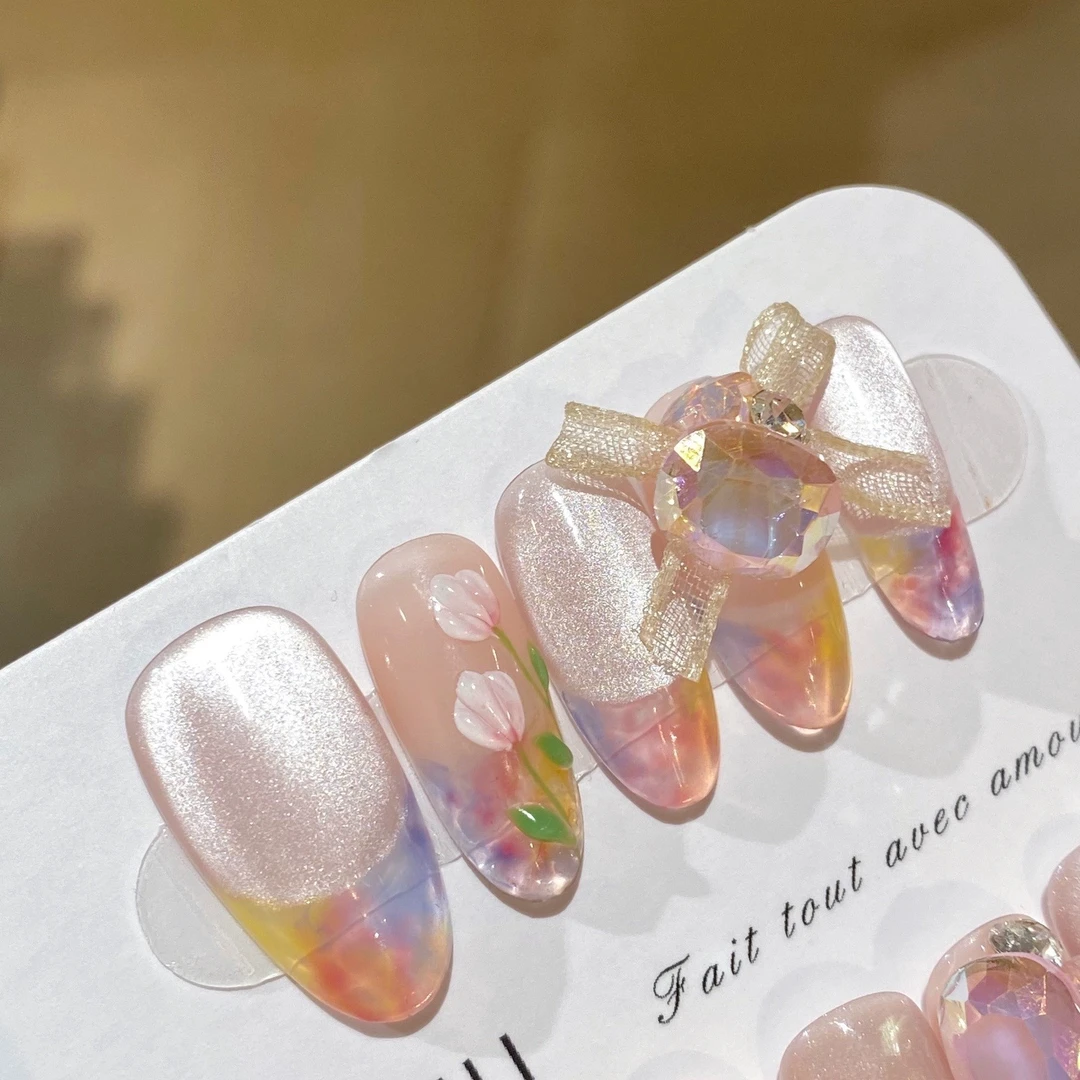 迎春花 蝶诗.舞  纯手工定制美甲贴片 原创温柔定制穿戴甲10片