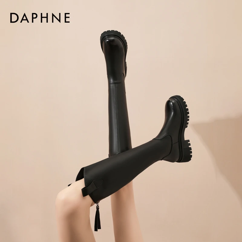 Daphne/达芙妮长筒靴女秋冬2025款式骑士靴不过膝英伦风时装长靴