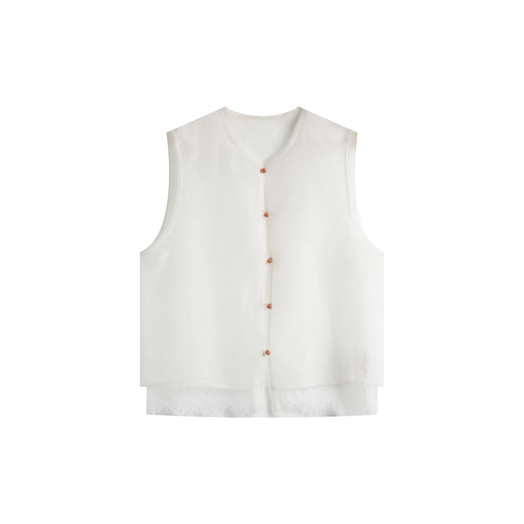 新款夏季时尚气质桑蚕丝国风对襟刺绣马甲 EE-C071