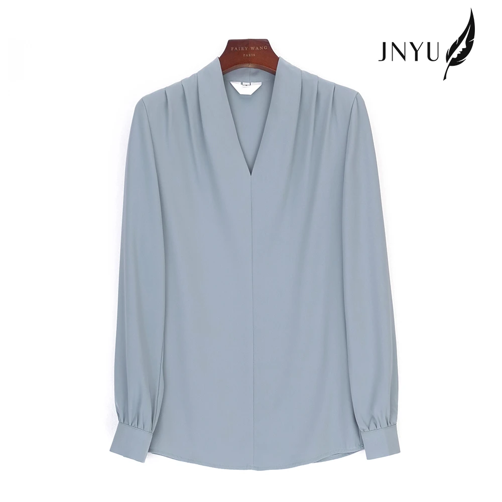 白色v领衬衫女春秋款职业衬衣正装面试套装打底内搭长袖雪纺上衣