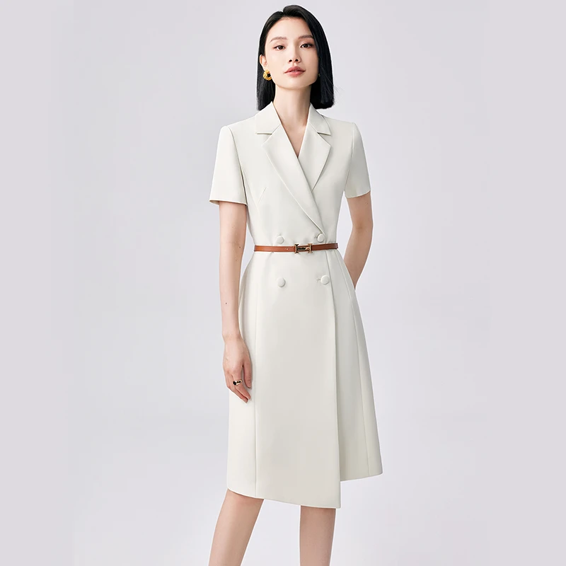 高级感西装连衣裙夏短袖双排扣精英白领女士职场上班面试通勤穿搭