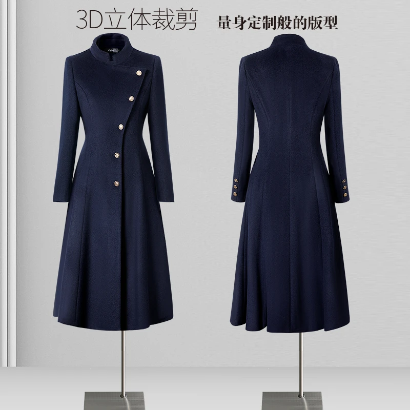 空姐羊毛大衣女春秋中长款收腰a字毛呢外套售楼处案场客服工作服
