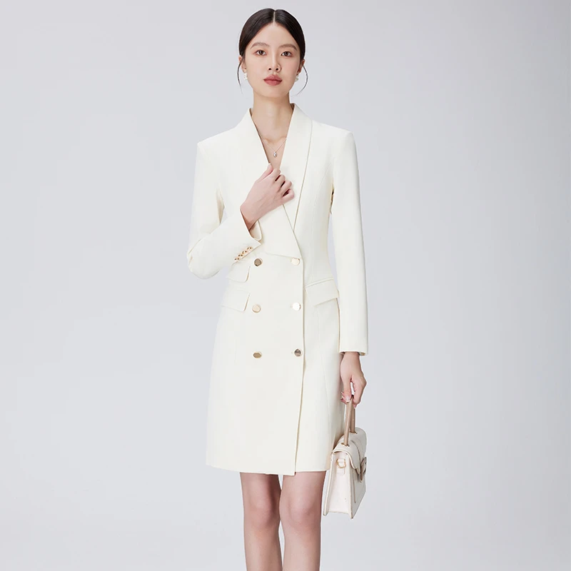 白色职业连衣裙高级感2025春秋女正式场合医美顾问酒店经理工作服