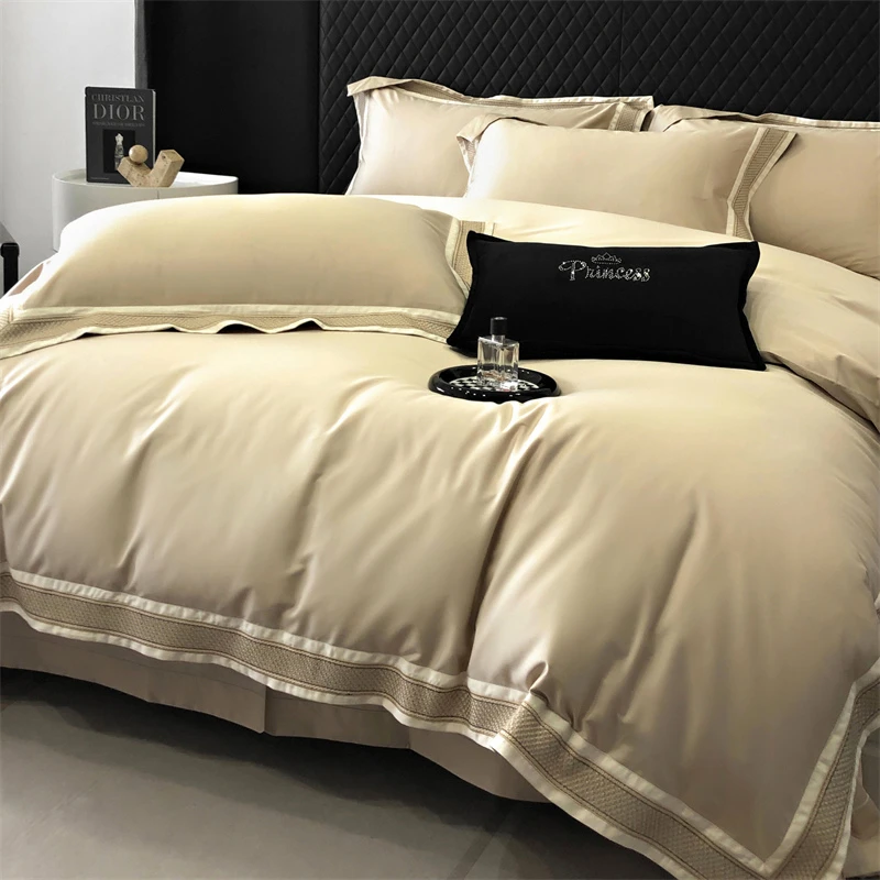 眠梦【西利亚】酒店轻奢简约纯色设计师丝滑纯棉四件套宽边床裙床上