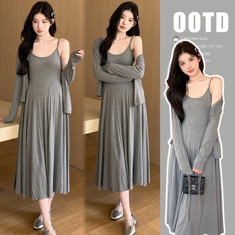 Y2034#8.2新款2024秋季新品慵懒风孕妇两件套连衣裙