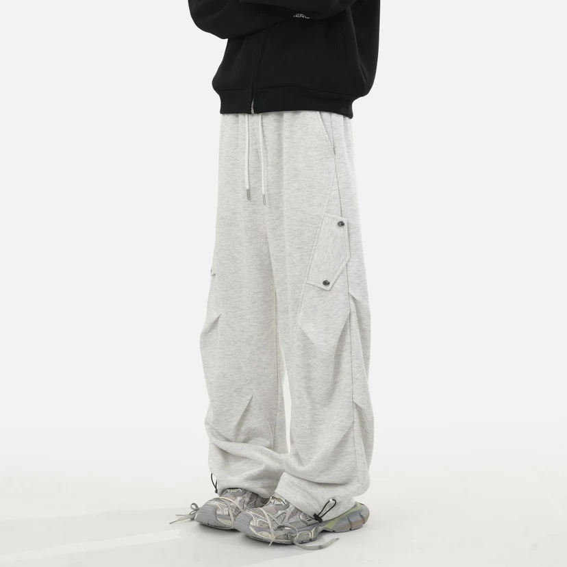 休闲裤男秋冬季新款潮牌宽松直筒卫裤美式加绒长裤子美式高街微喇