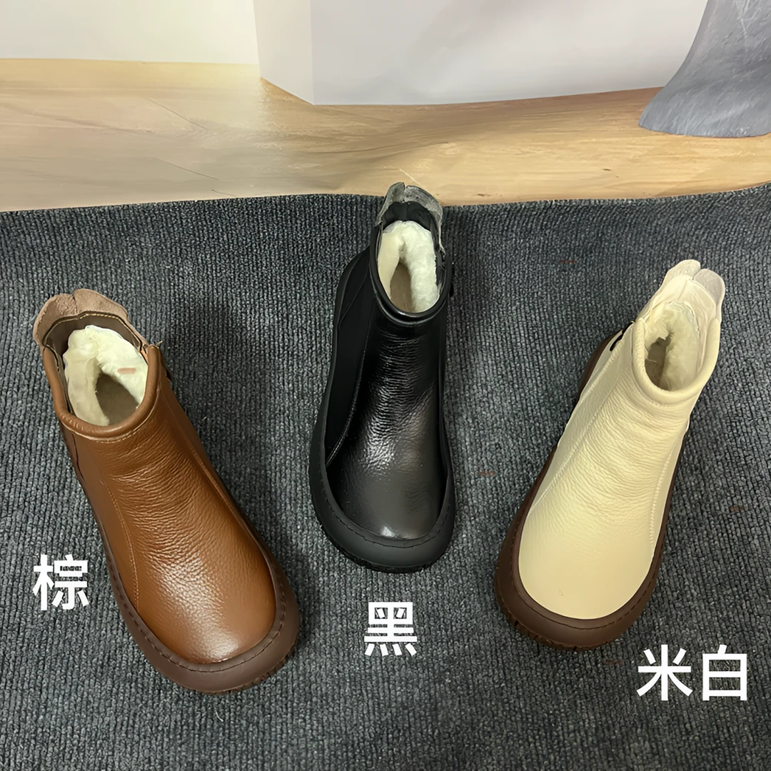 可易秋冬新款时尚舒适百搭洋气真皮鞋羊毛平底女软底防滑保暖