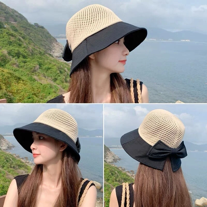 防晒帽子女夏韩版镂空大沿遮脸日系顶网眼遮阳太阳帽渔夫帽潮