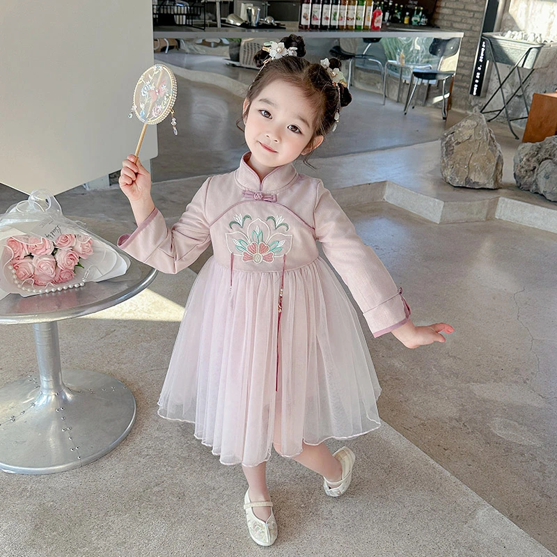 女童春秋汉服裙2024新款儿童国风公主洋气旗袍裙小女孩春装连衣裙