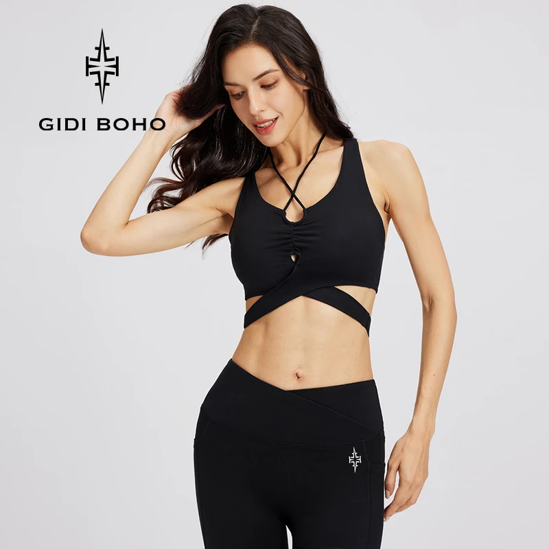 GIDI BOHO/极地薄荷夏季露背镂空美背挂脖紧身性感气质运动背心女