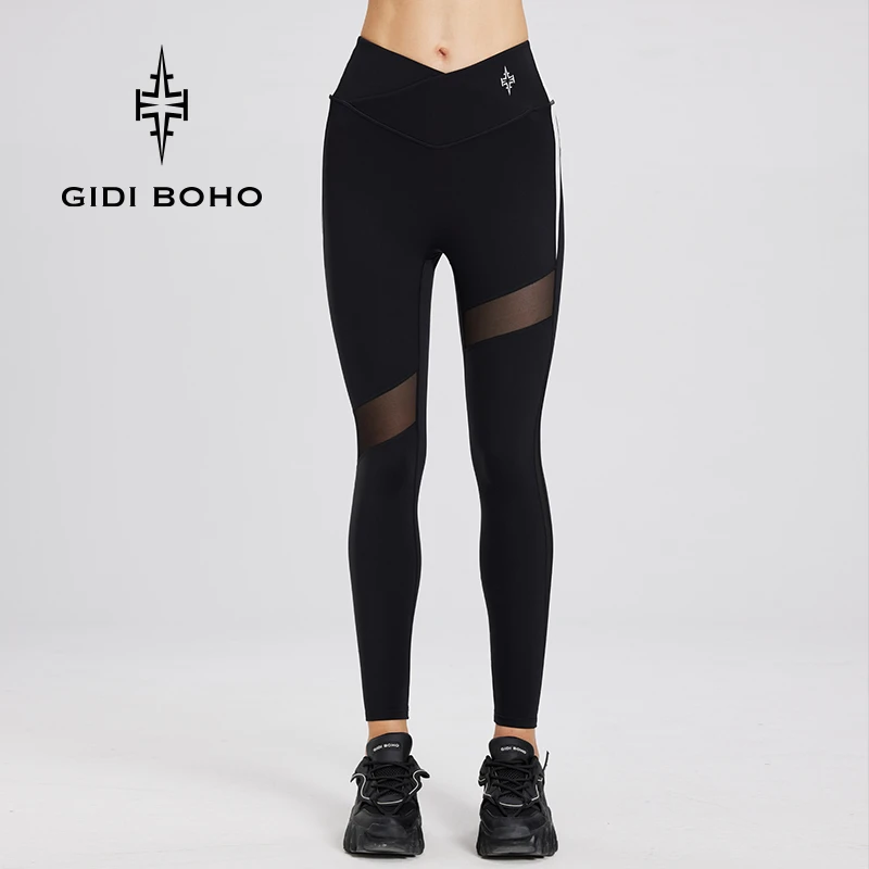 GIDI BOHO/极地薄荷夜曲网纱雅黑运动外穿高腰弹力提臀速干瑜伽裤