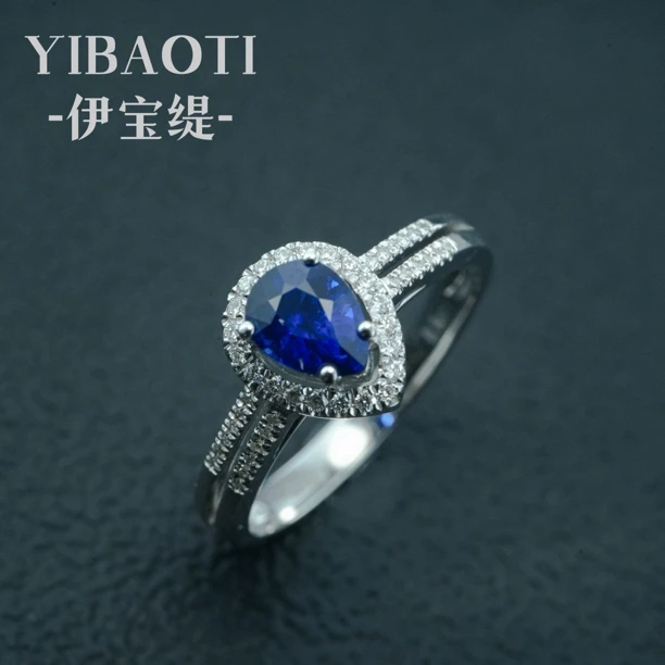 伊宝缇珠宝18k金镶嵌钻石天然皇家蓝蓝宝石戒指时尚气质百搭