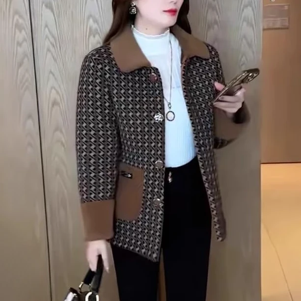 格子毛呢外套女秋冬款2023新款加绒加厚时尚中长版保暖呢子大衣