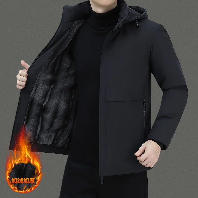 棉衣男士2024冬季商务休闲短款棉服可拆卸连帽加绒加厚中老年棉袄