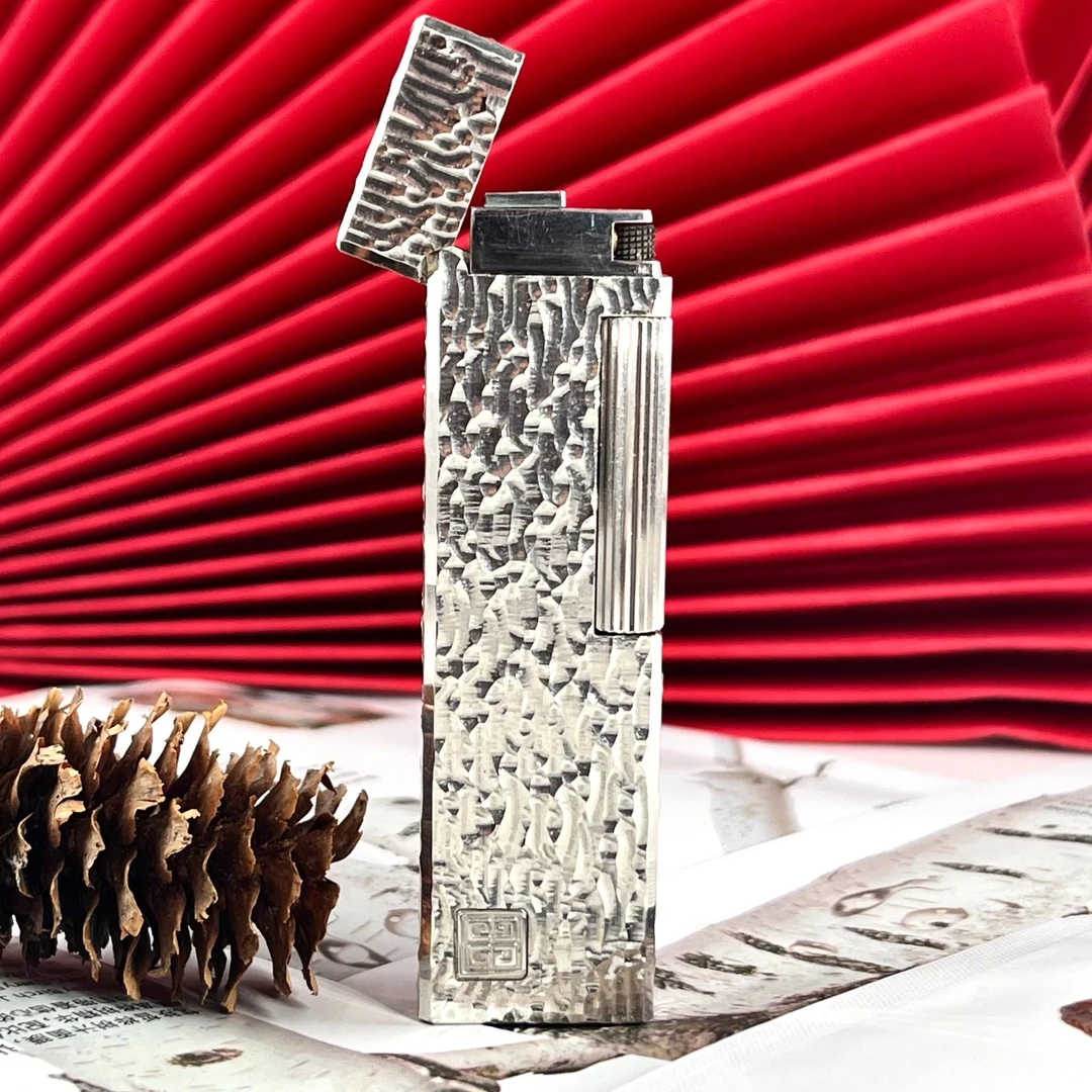 纪家罕见窄款G9000银色陨石坑纯铜大全套经典男士烟具打火机收藏