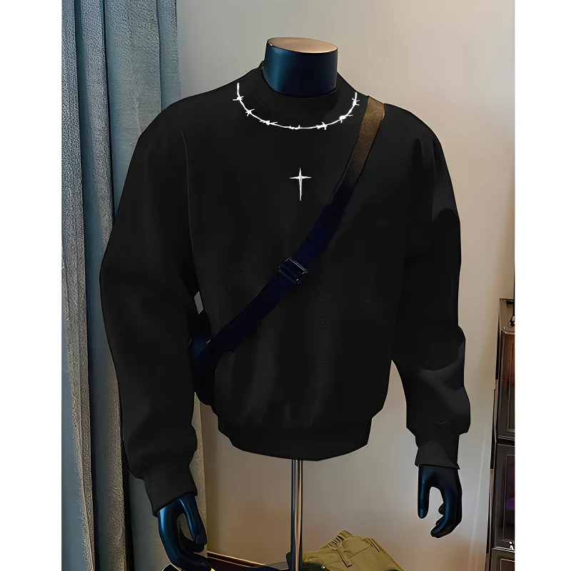 重磅潮牌高街痞帅纯棉圆领卫衣男装秋冬季港风百搭加绒保暖上衣