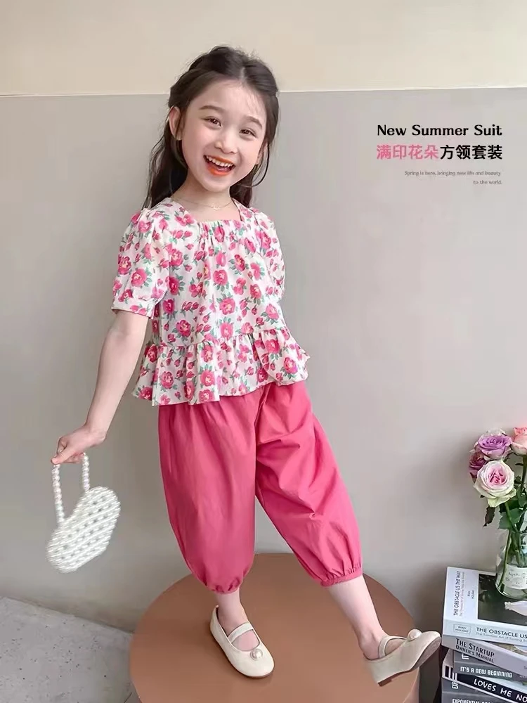 女童套装2025新款夏季时尚洋气炸街款时髦女孩儿童休闲方领