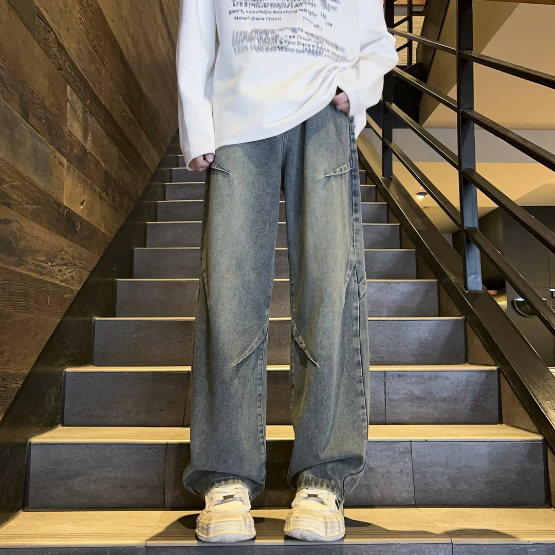 NINEDAO/玖岛2024新款美式潮牌牛仔裤裤子男生青少年百搭情侣长裤