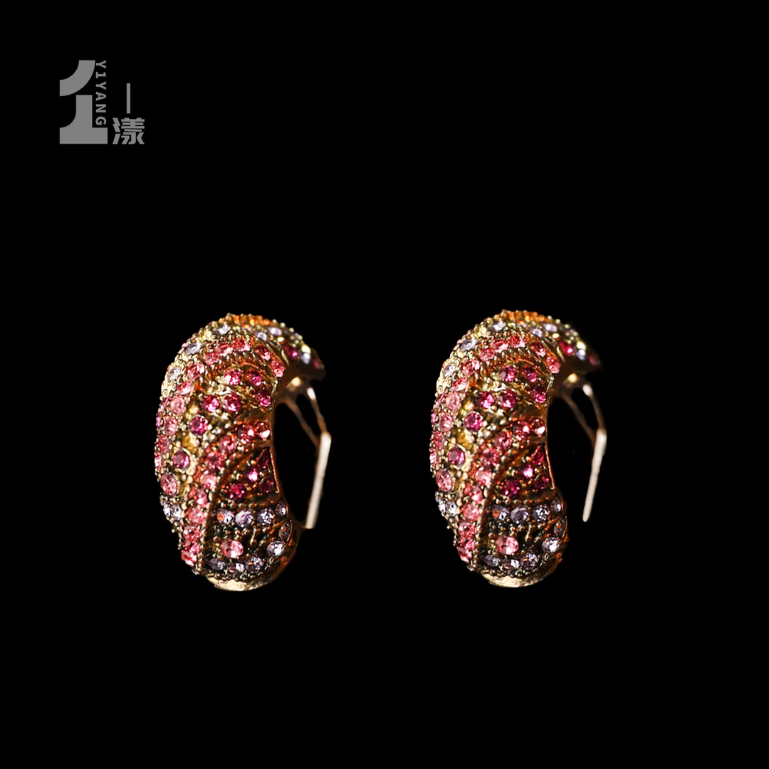 一漾 合金仿水晶耳饰 粉紫色耳圈耳钉气质时尚复古轻奢素款百搭