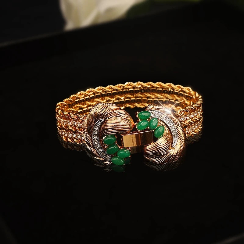 一漾 铜合金合成锆石手链 时尚设计师 金色螺纹手链