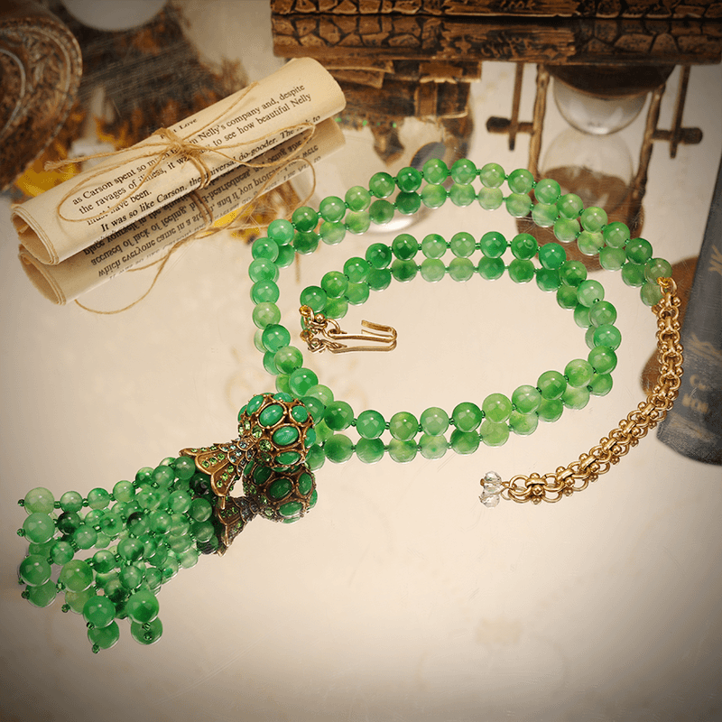 一漾 铜合金合成锆石项链 时尚设计师 绿色项链