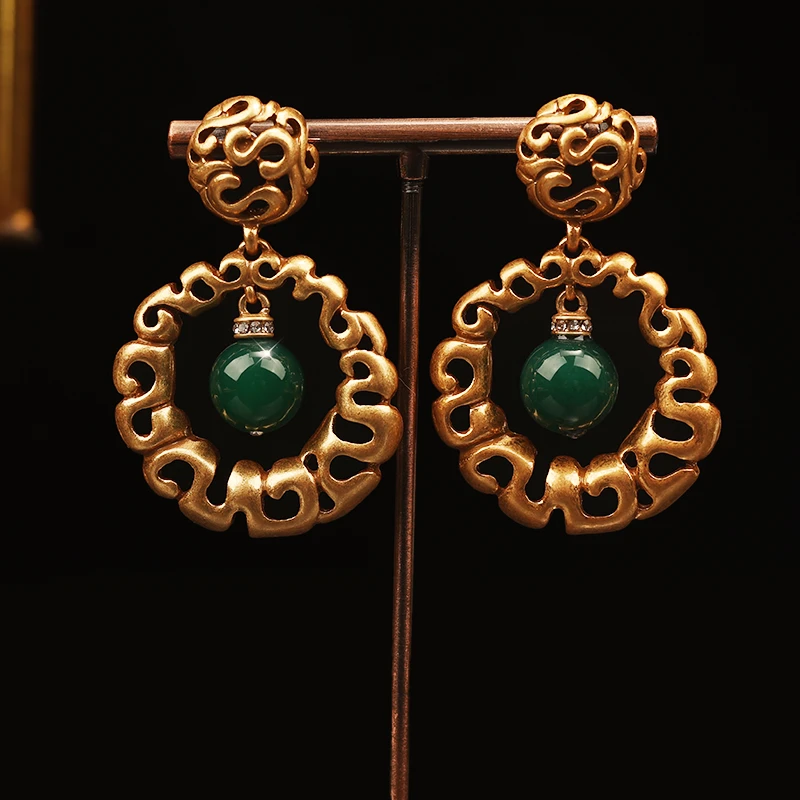 一漾 铜合金合成锆石耳饰 设计师款绿色耳环