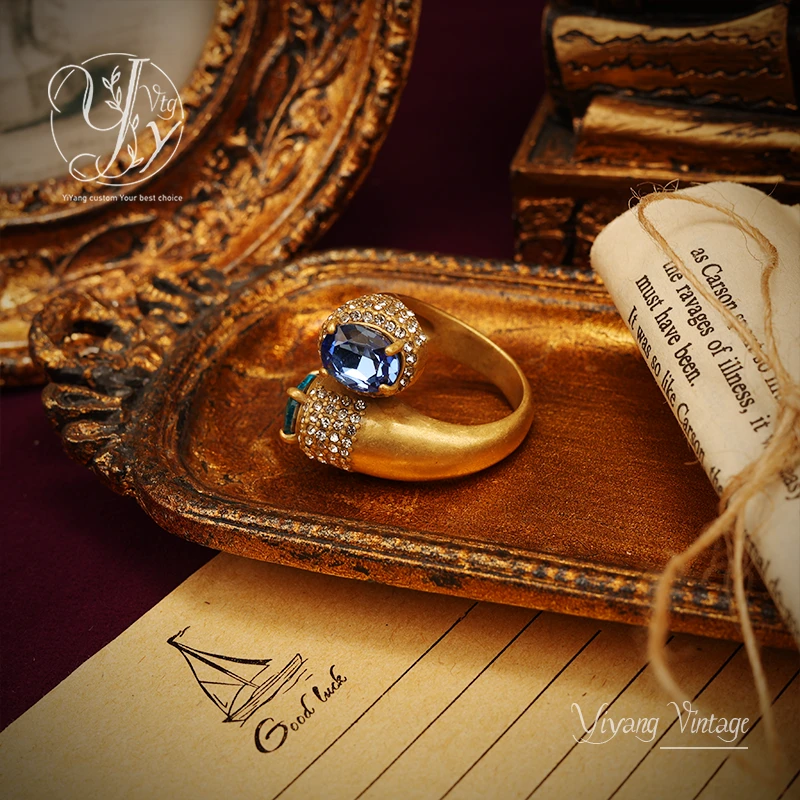 一漾 铜合金合成锆石戒指 设计师款蓝色戒指