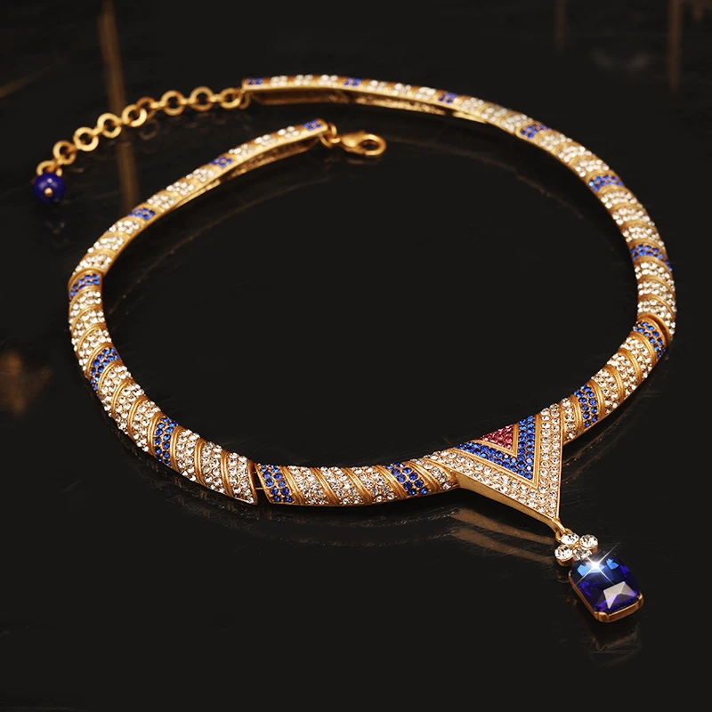 一漾 铜合金合成锆石项链 时尚设计 三角蓝色项链