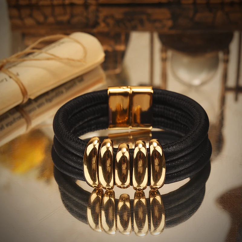 一漾 铜合金皮质手链 时尚设计师 黑色手链