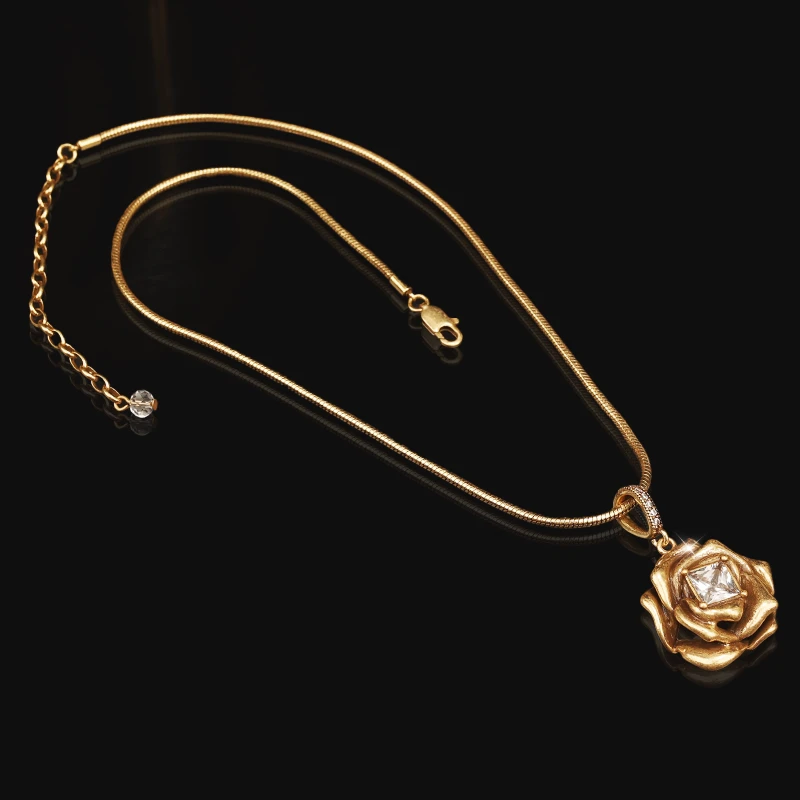 铜合金合成锆石项链 一漾  金色玫瑰 项链