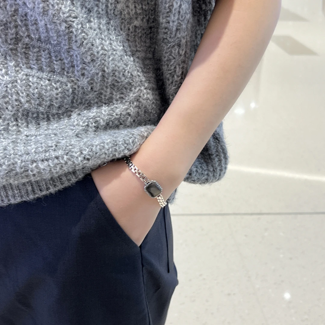 925银手链 宝家定制银表带链AB面女王黑贝手链A741