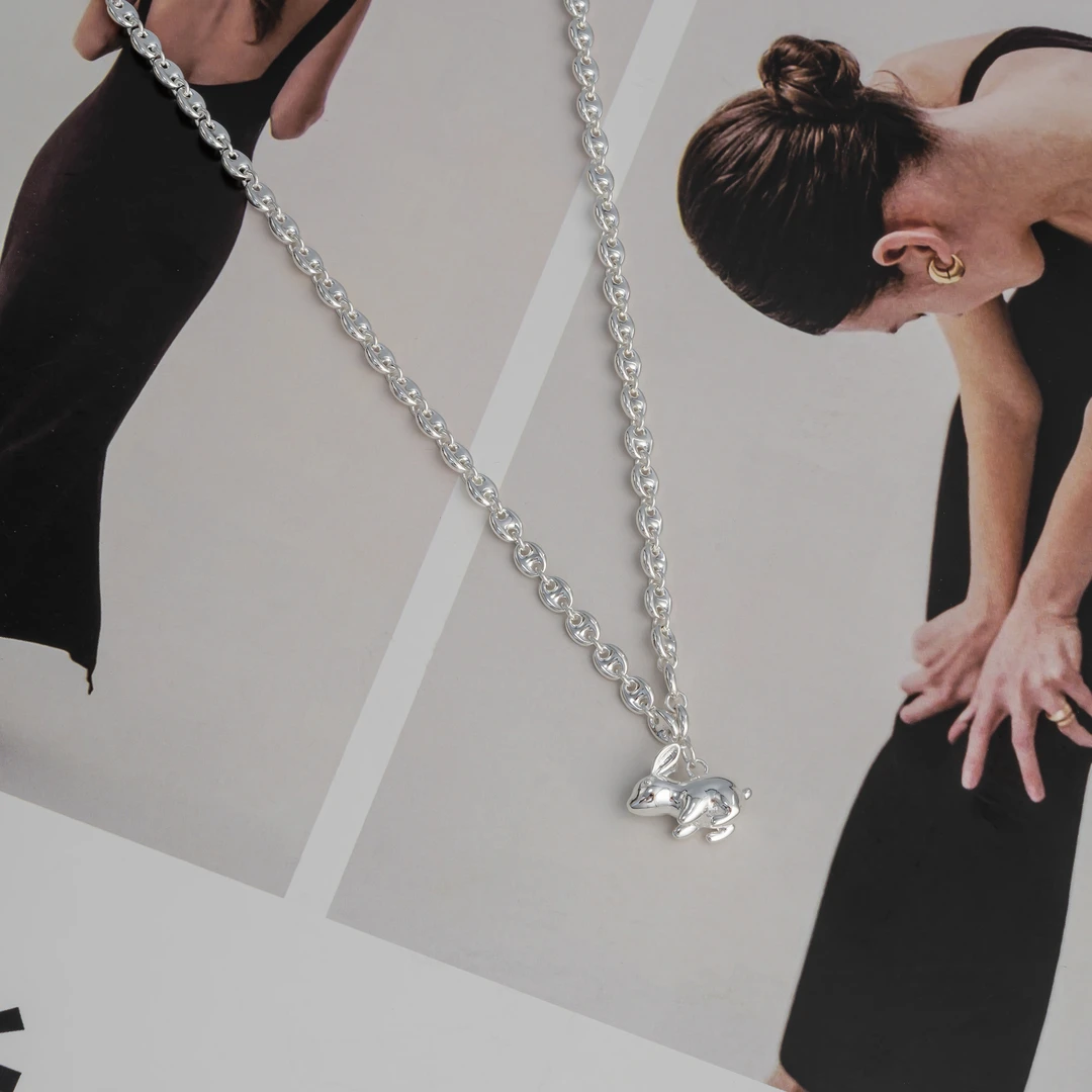 坠链均925银 定制款小兔子猪鼻子链条时尚百搭小众项链-A922