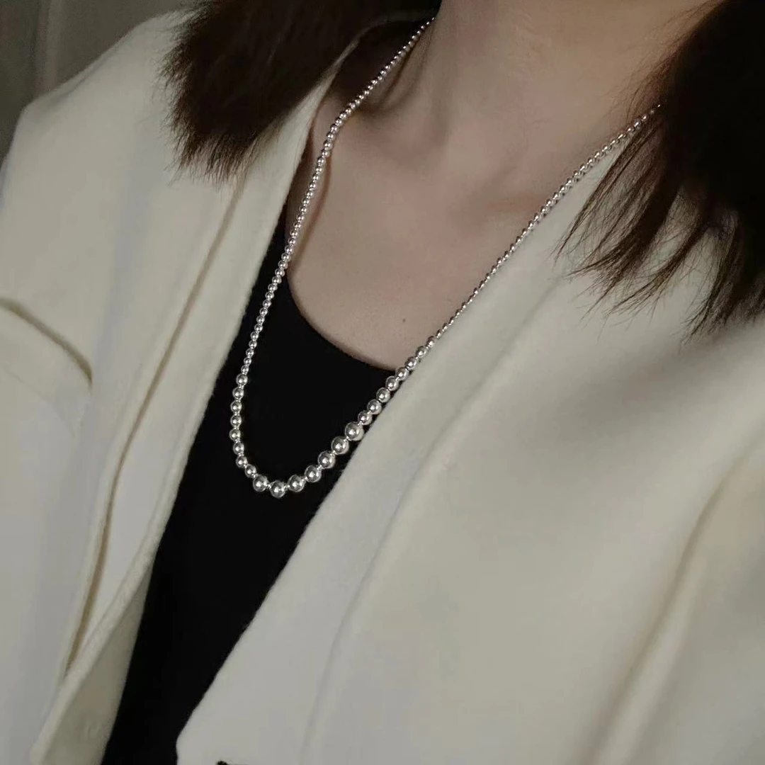 链子925银 轻奢气质大小珠拼接个性韩版时尚长简约项链A717