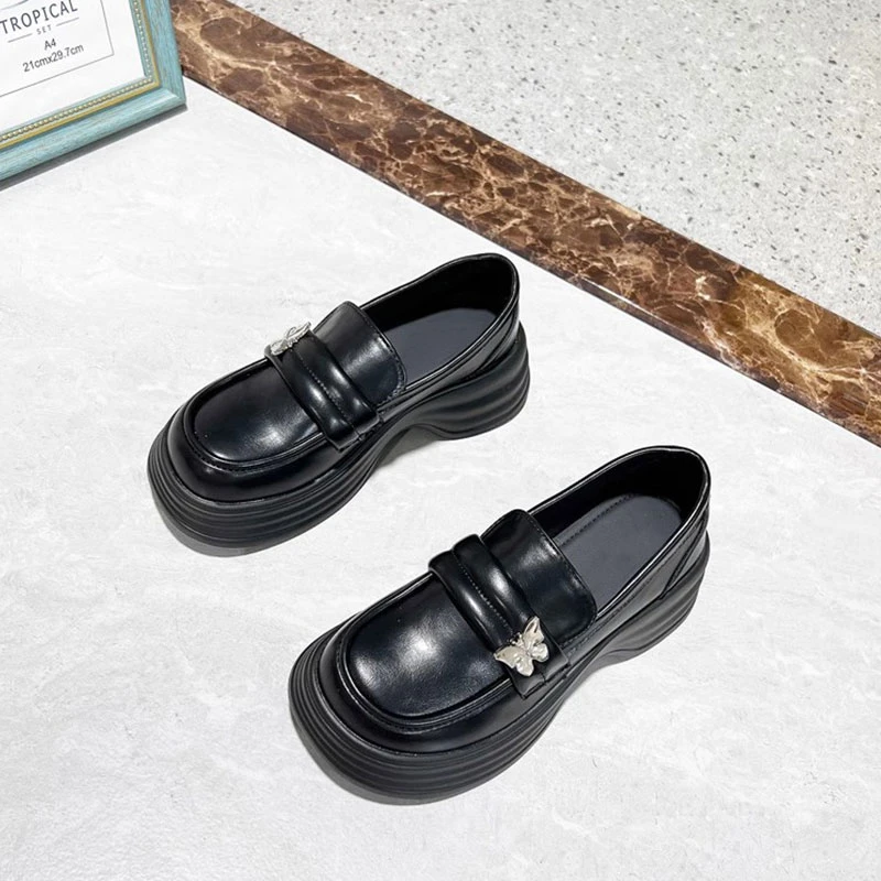 乐福鞋女2024新款春秋厚底高级感女鞋子英伦风小皮鞋法式软底黑色