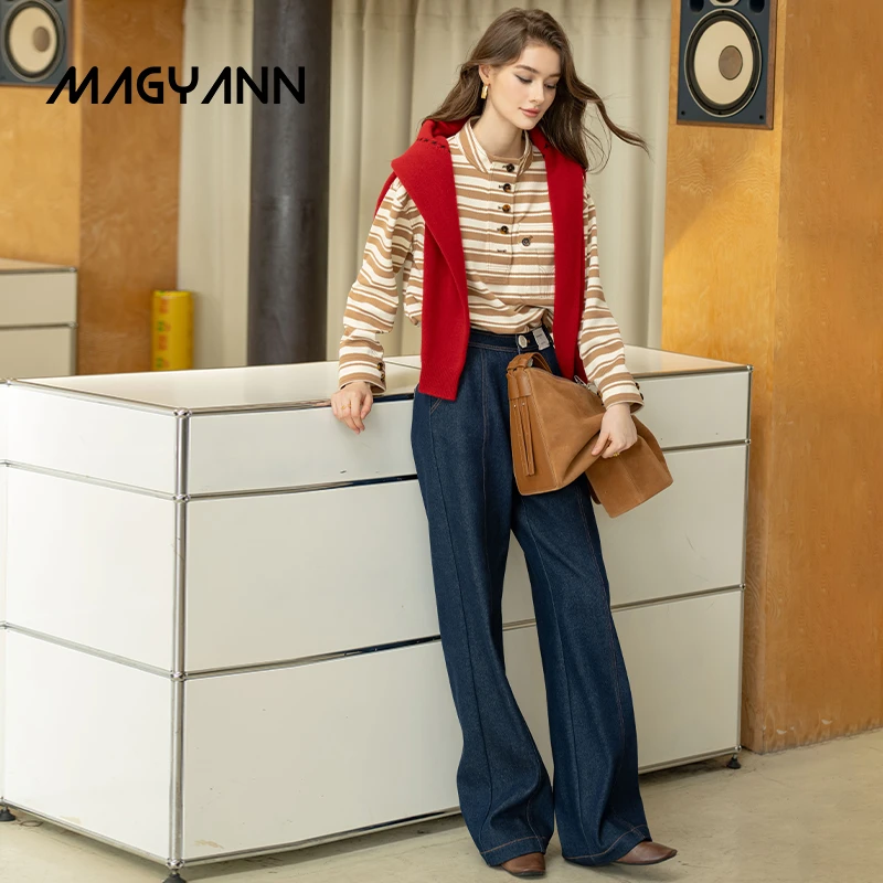 Magyann/昧宴【港岛暮色】时尚百搭高腰后高低口袋牛仔裤