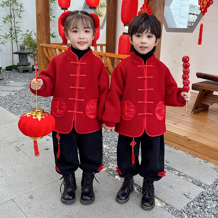 拜年服女童汉服冬季儿童唐装中式喜庆过年服宝宝周岁礼服新年衣服