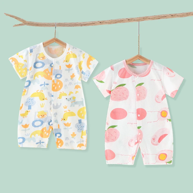 新生婴儿幼儿短袖连体衣服宝宝爬服夏季纯棉薄款开裆哈衣女夏装男