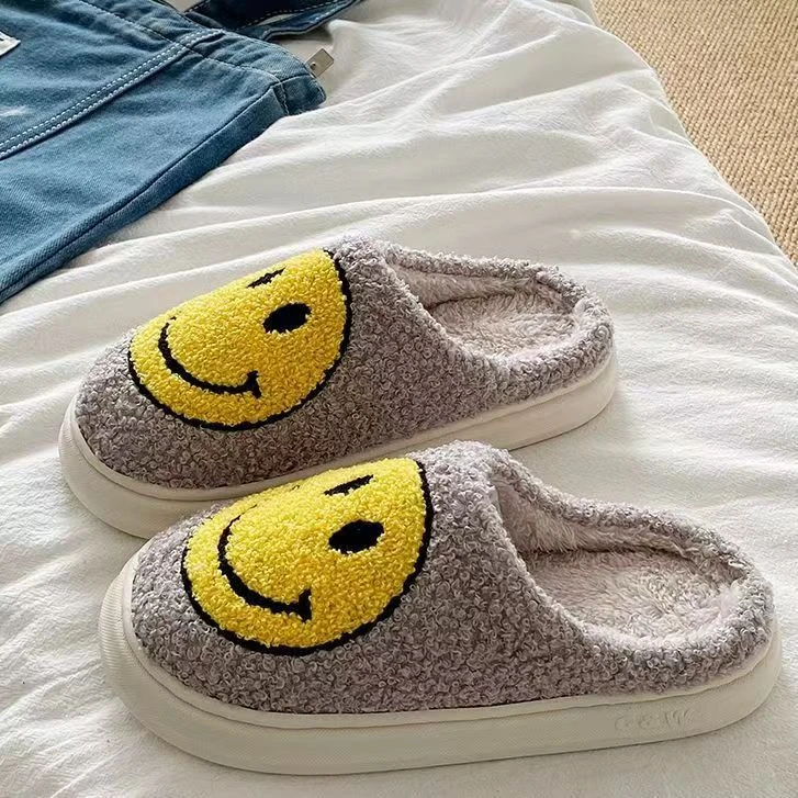 【直播】新款棉拖鞋笑脸增高厚底拖鞋防滑棉拖鞋男女同款颜色随机