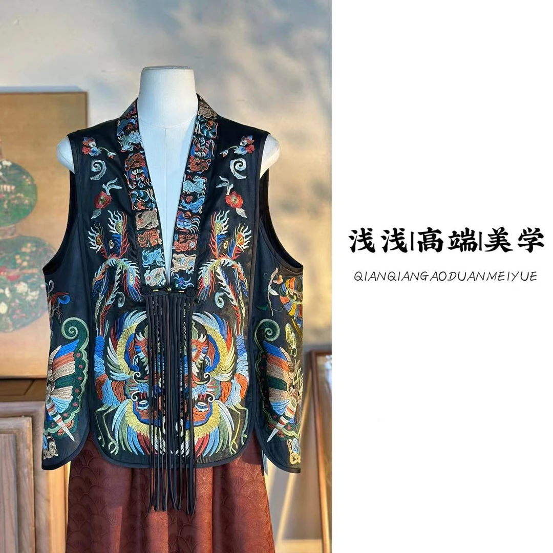 『十二生肖』中式复古中国风传统民族风设计感V领宽松刺绣马甲