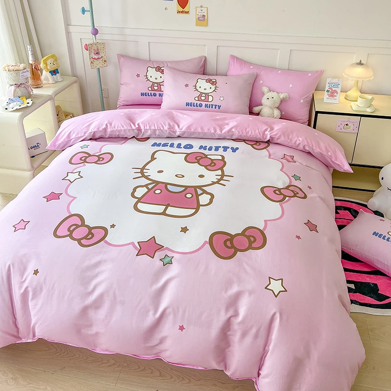 2024新款三丽鸥简约款大版数码印花全棉纯棉学生宿舍三件套四件套