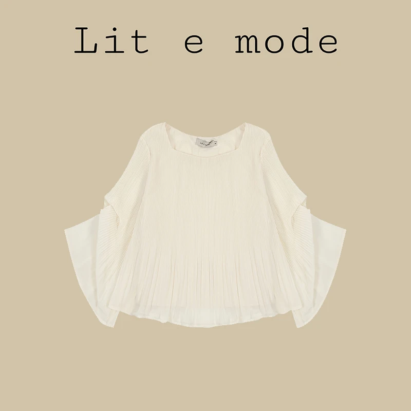 Lit e mode百褶风琴衬衫女设计感小众圆领夏季法式独特别致小上衣