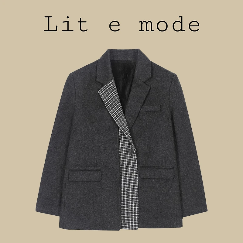 Lit e mode毛呢西装外套女小众高级短款大衣女冬小个子加厚