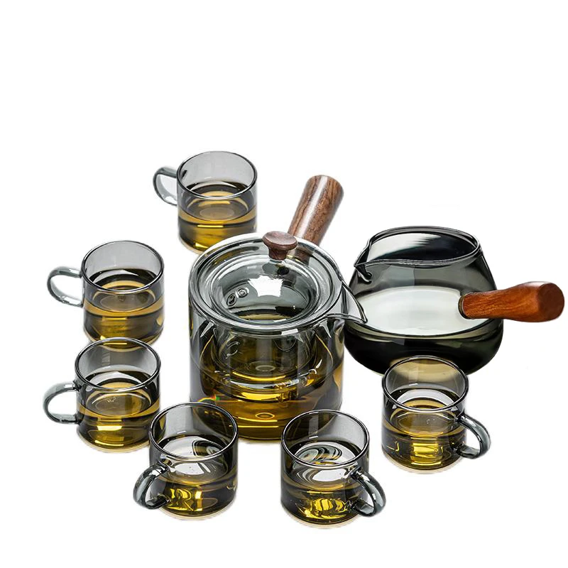 侧把玻璃功夫茶具茶盘套装家用办公室会客茶杯茶壶冲泡茶器分茶器