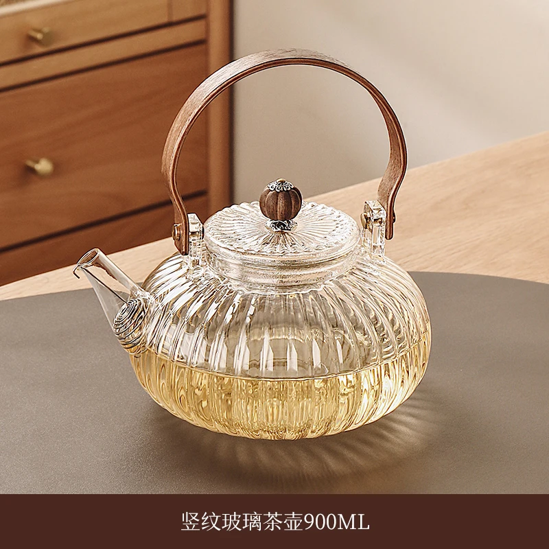 茶具耐高温玻璃茶壶带过滤木提梁加厚手工泡茶煮茶壶电陶炉专用壶