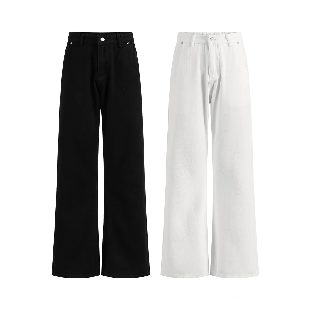 AXBO新款白色cleanfit微喇牛仔裤男阔腿宽松美式休闲直筒微喇裤