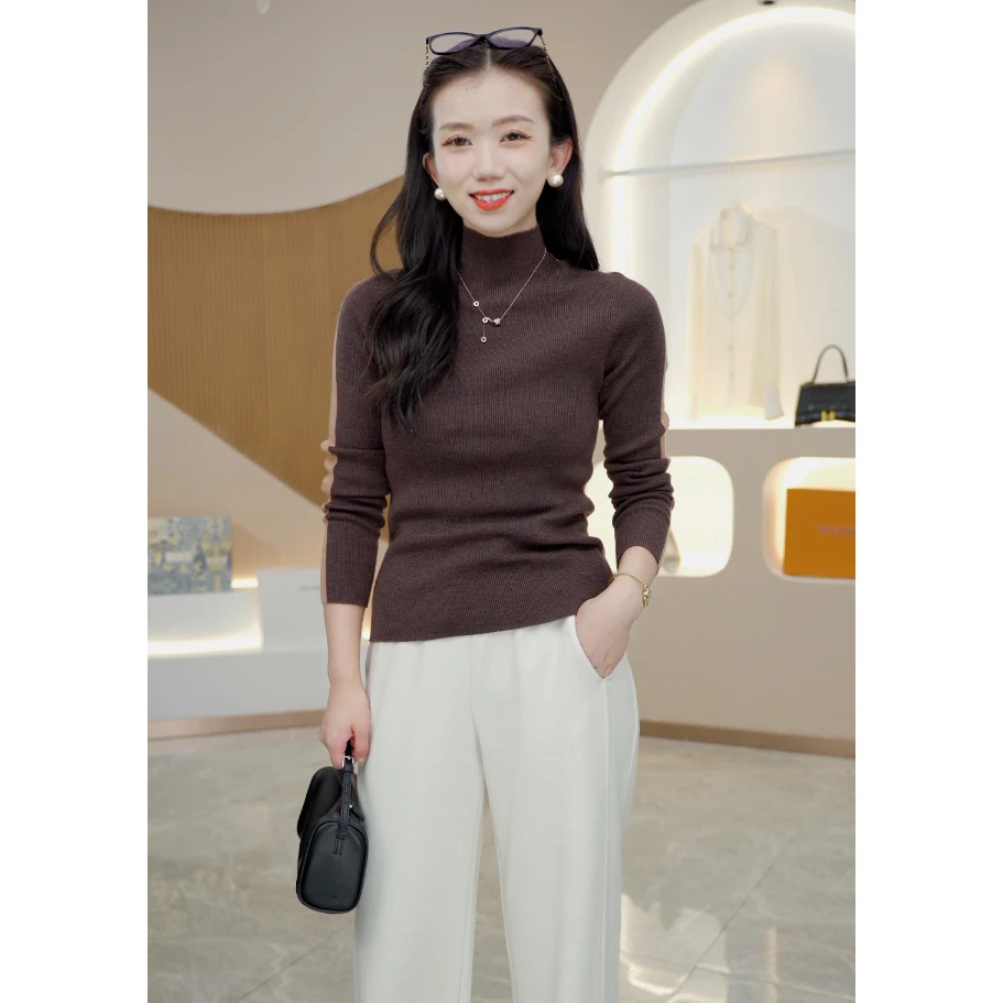 R H 【叠穿神器】扬子纱100%羊毛通勤百搭半高领毛衣L1963