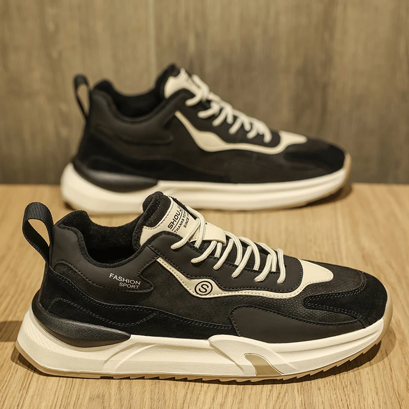 冬季皮面2023男鞋运动鞋增高跑步鞋时尚防滑百搭休闲鞋潮流赛车鞋