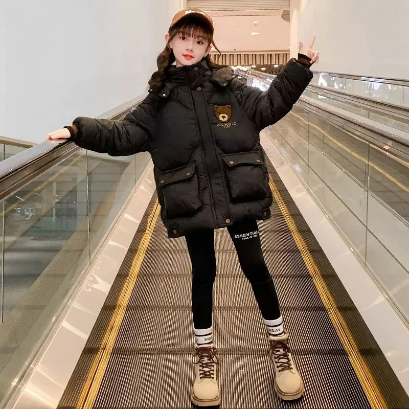 儿童冬装棉服中大童女孩棉袄2023新款韩版洋气中长款棉衣加厚防寒